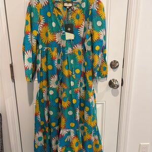 Tuckernuck Salty Paloma Caftan Multi Daisy Long Sleeve Dress NWT Size Small